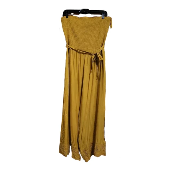 Mustard Color Smocked Strapless Jumper - Picture 2 of 10